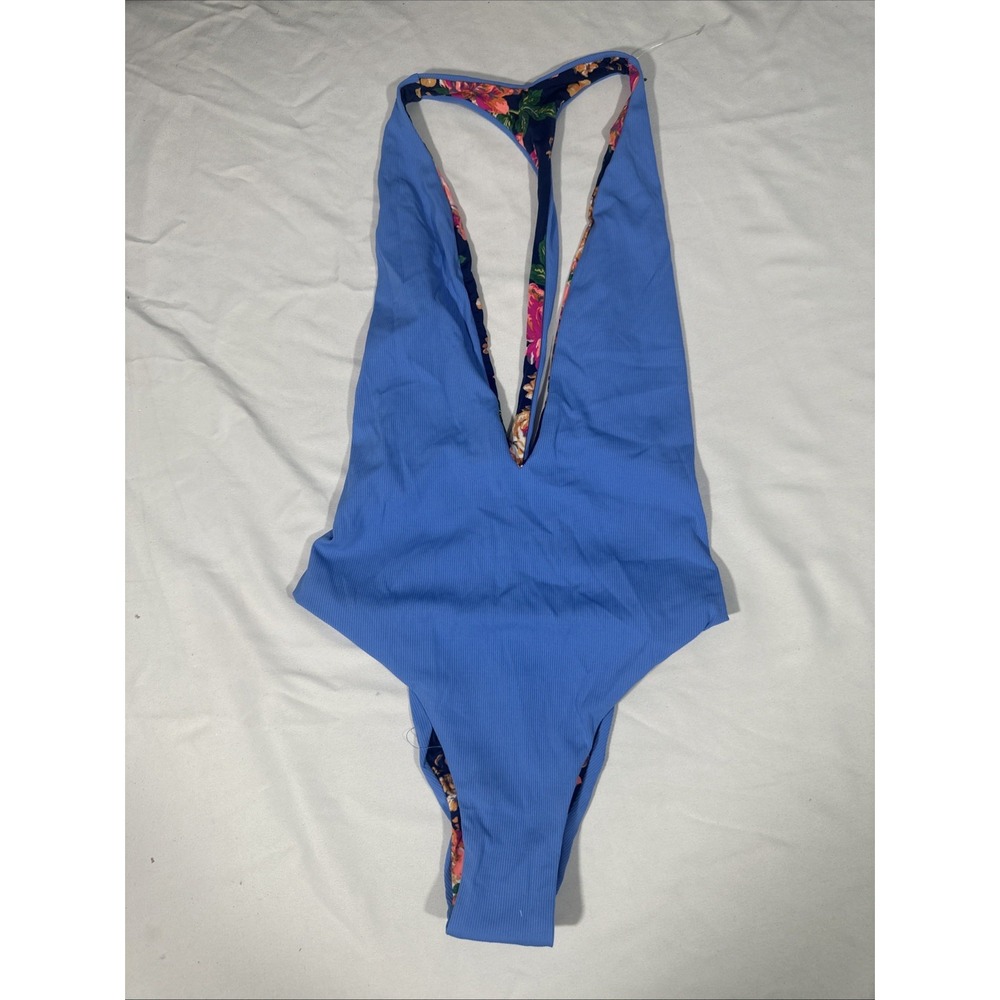 NEW $154 Maaji [ Medium ] Tiky Reversible Cheeky Cut Plunge One Piece Blue T1955 - Picture 3 of 13